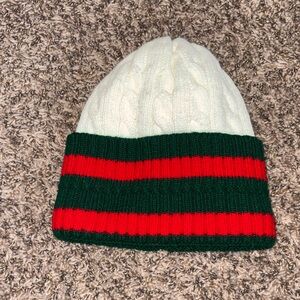 Kids Striped Knit Beanie - Red, Green, and Cream